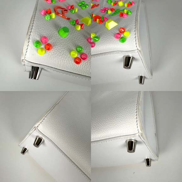 Sold Christian Louboutin Paloma Medium Spike Loubinthesky White Neon Tote Bag - Picture 8 of 11